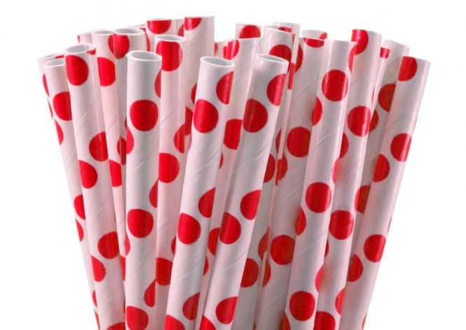 Hovedbilde Papirsugerør Dots Rød 25-pk