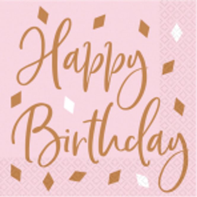 Hovedbilde Servietter Happy Birthday Rosegull Lunsj 16pk
