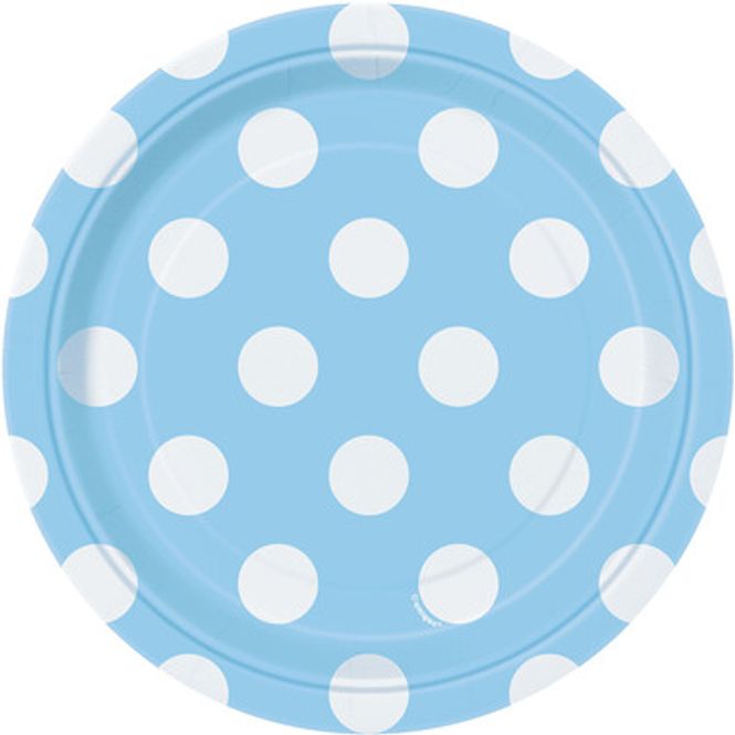 Hovedbilde Lyseblå Papptallerken Hvite Dots 8-pk