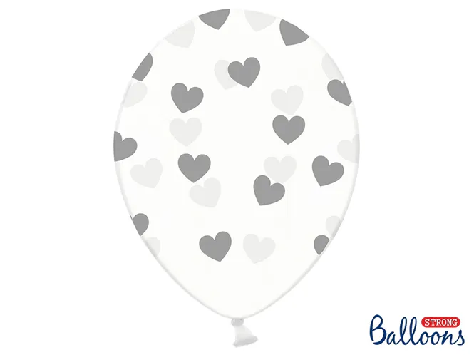 Hovedbilde Ballonger Hjerter Klar/Sølv 6-pk