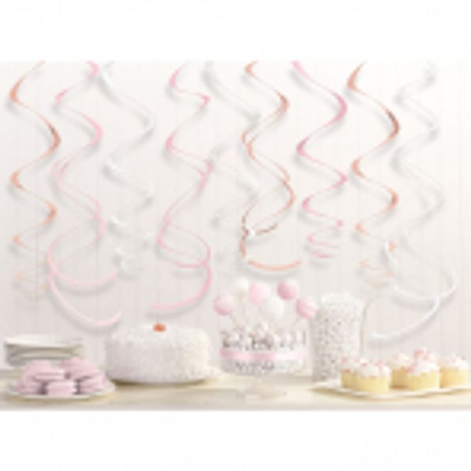 Hovedbilde Hengende Swirls Pynt Rosegull Blush 12-pk