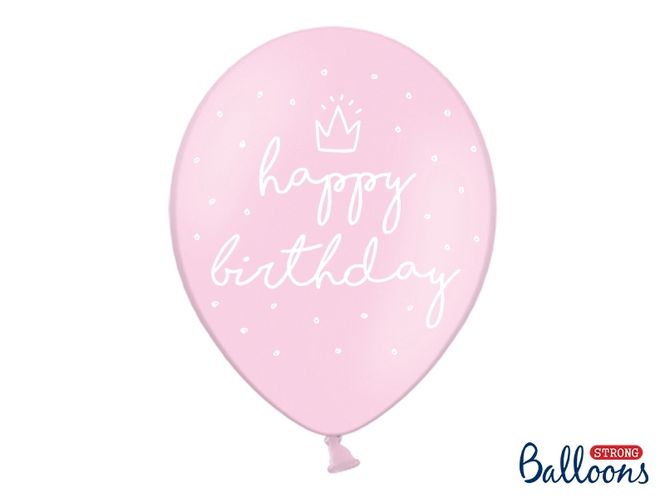 Hovedbilde Ballonger Happy Birthday Rosa/Krone 6-pk