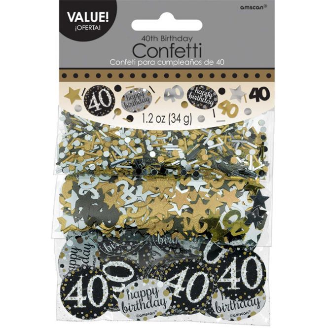 Hovedbilde Confetti 40 år Sort Sølv Og Gull
