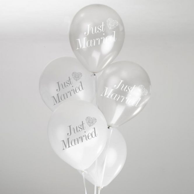 Hovedbilde Ballonger Just Married Vintage Romance Hvit/Sølv ...