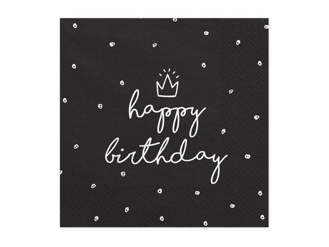 Hovedbilde Servietter Happy Birthday Sort Lunsj 