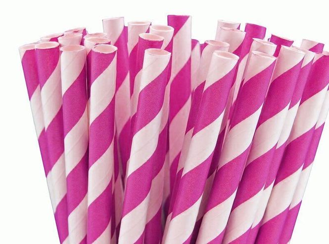 Hovedbilde Papirsugerør Stripet Pink 24-pk