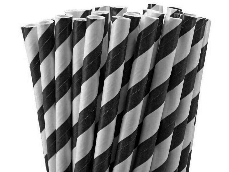 Papirsugerør Stripet Sort 10-pk