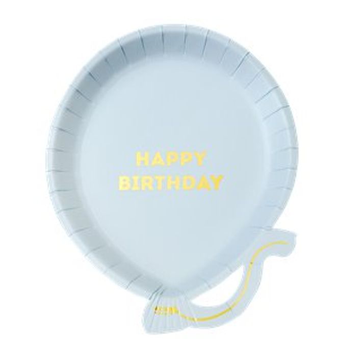 Hovedbilde Papptallerken Happy Birthday lys blå 12 pk