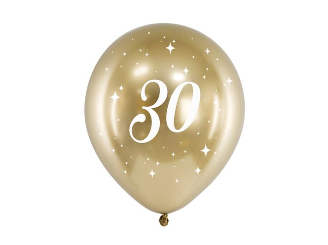 Hovedbilde Ballonger Blanke Gull 30 år Stjerner 6 pk