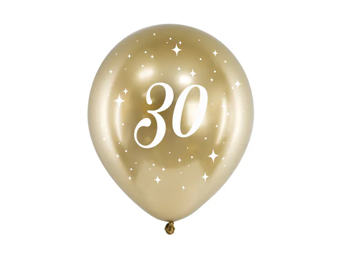 Hovedbilde Ballonger Blanke Gull 30 år Stjerner 6 pk