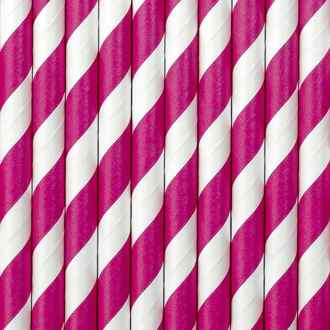 Hovedbilde Papirsugerør Stripet Pink 10-pk