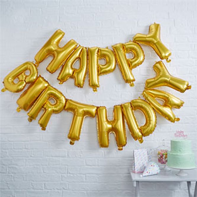 Hovedbilde Folieballong banner Happy Birthday Gull