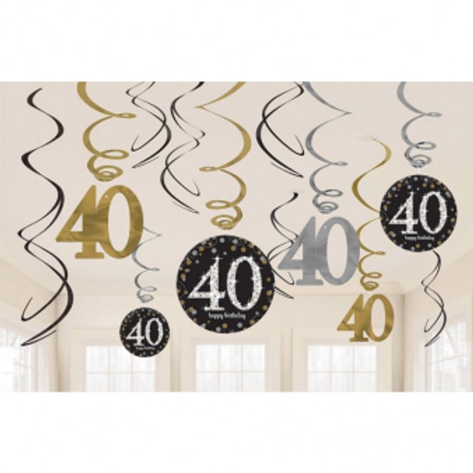 Hovedbilde Hengende Swirls 40 Gull sølv Sort 12-pk