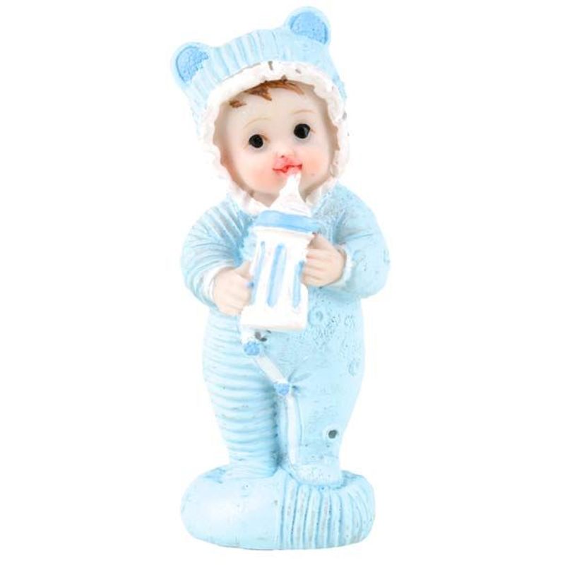 Babyfigur Med Flaske Lyseblå 7,5cm