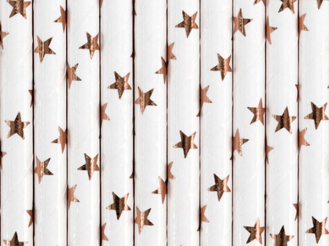 Hovedbilde Papirsugerør Stjerner Rosegull Blank 10-pk