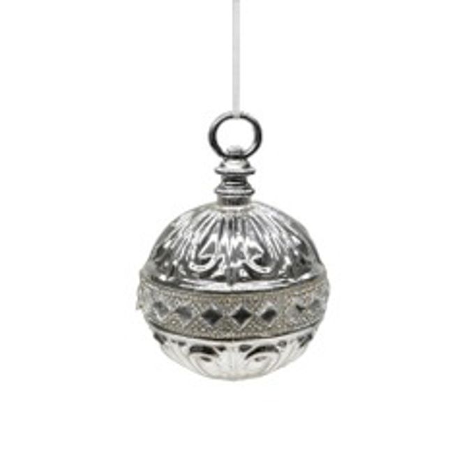 Hovedbilde Julekule 8cm sølv m/strassbånd og diamanter