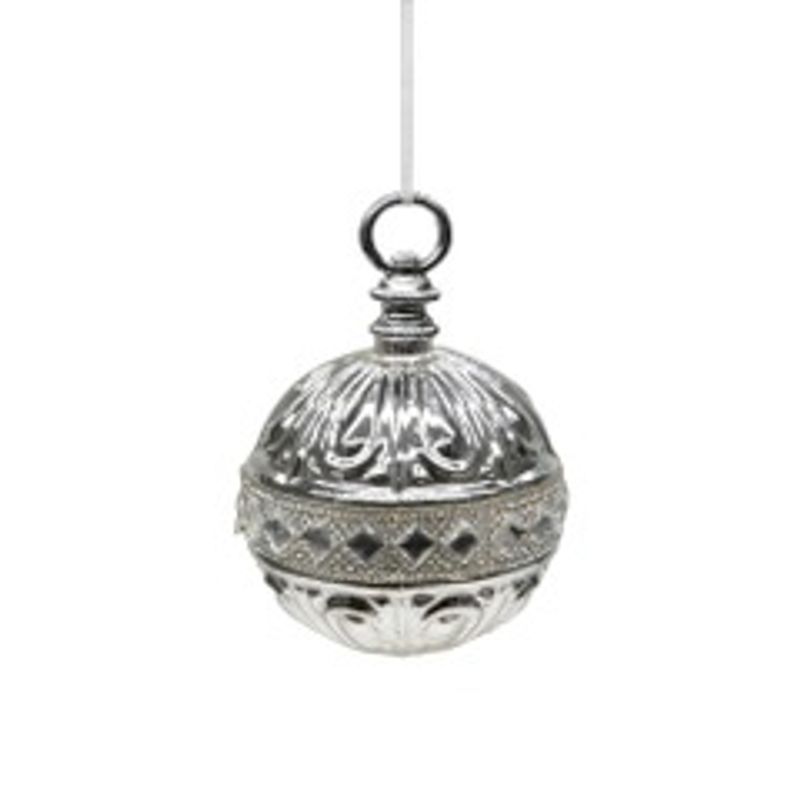 Julekule 8cm sølv m/strassbånd og diamanter