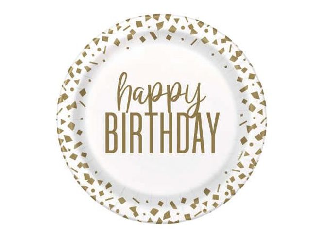 Hovedbilde Confetti Gold Birthday 8 Runde tallerkener i papp ...